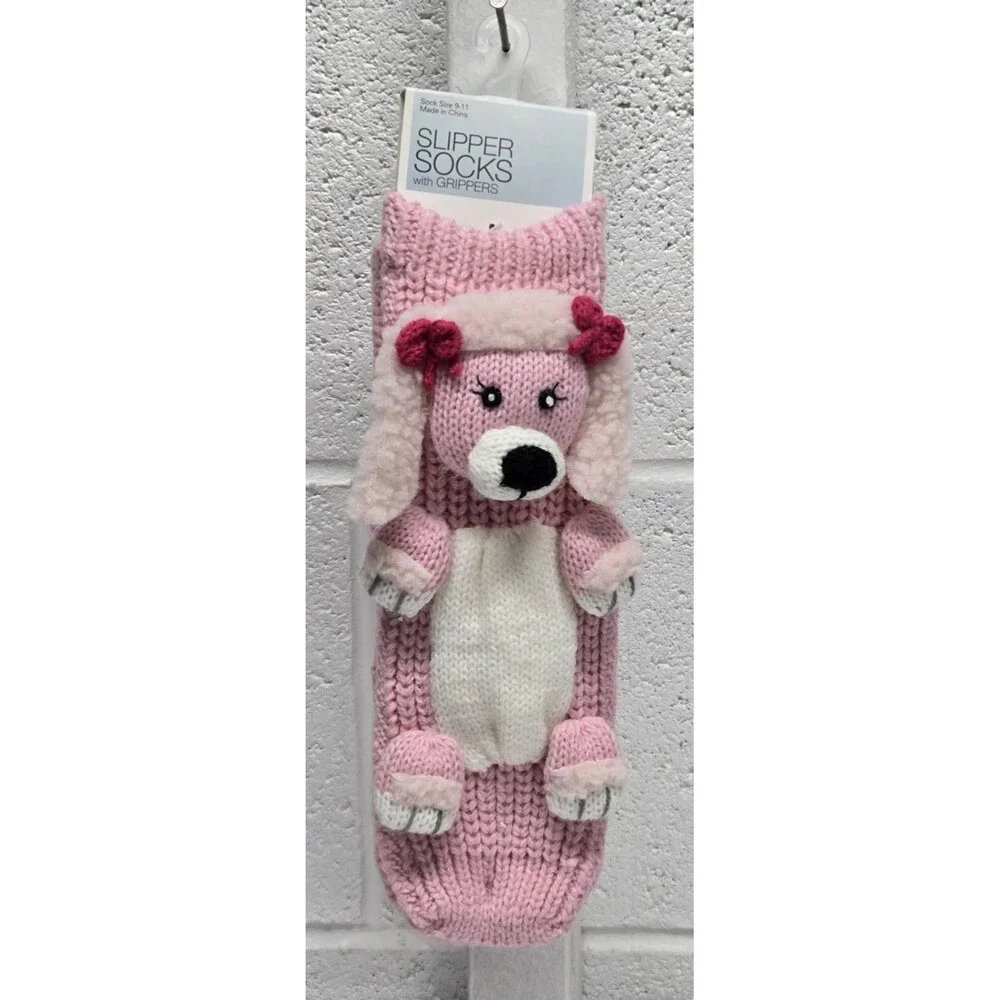 Pink Poodle Slipper Sock Grippers 9- 11 Womans Socks
